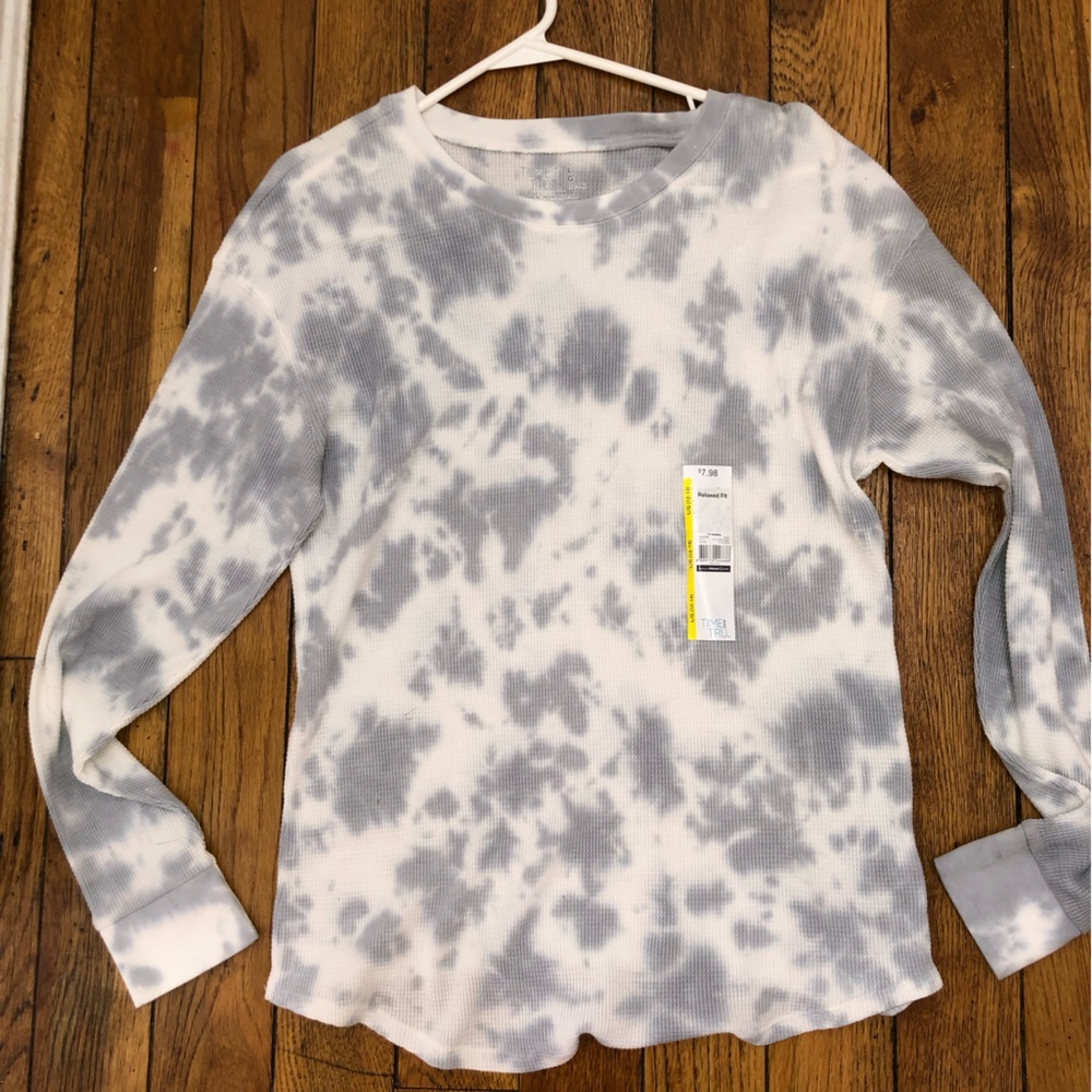 NWT Time and Tru Gray Tie Dye Thermal Long Sleeve Tee | Cozy Waffle Knit - Picture 7 of 11